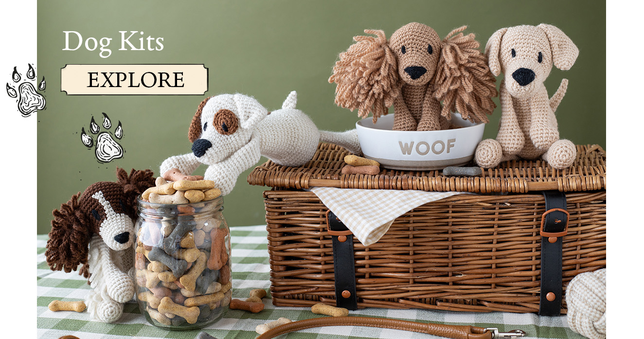 Dog crochet kits by Kerry Lord TOFT